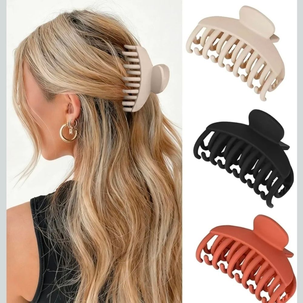 3 Hair Clips Neutral Tone Black, terra Cotta, Tan